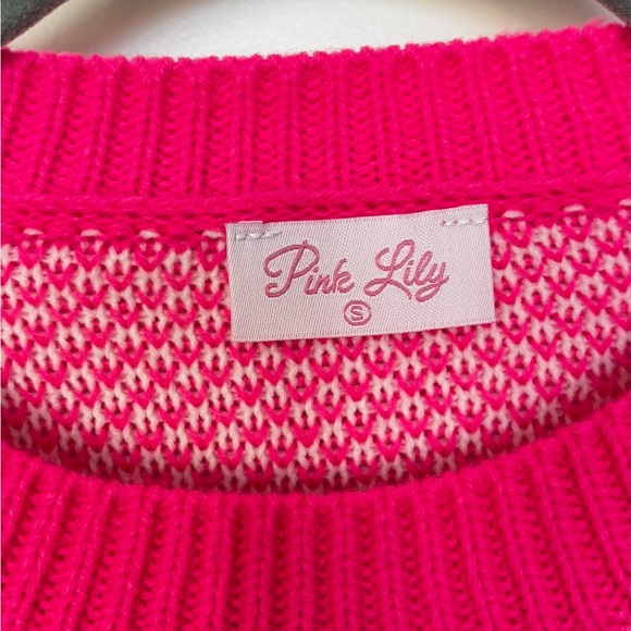 Festive Holiday Hot Pink Sweater with White Trees - Picture 4 of 7
